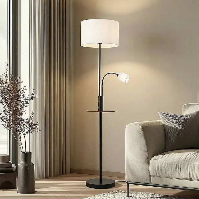 Lindby Stehleuchte Aovan - Höhe: 170 cm, schwarz, creme / amber, E27
