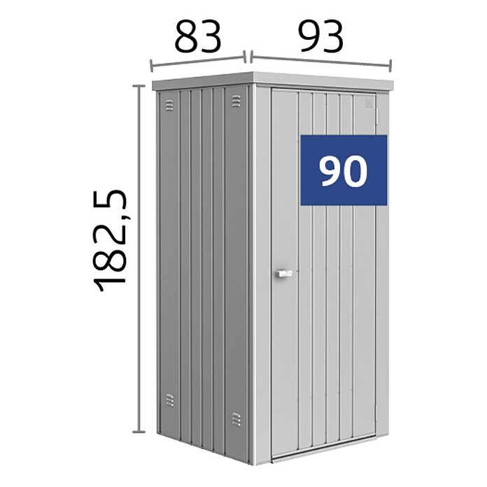 Biohort Geräteschrank Gr. 90 (0,83 x 0,93 x 1,82 m, Silber Metallic)