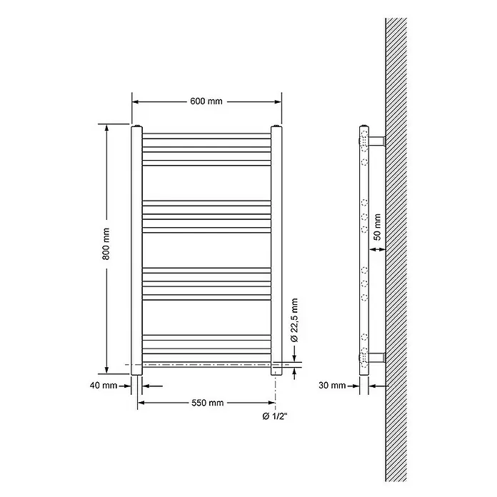 LuxeBath Elektro-Badheizkörper Handtuchheizkörper Schwarz, gerade mit Thermostat Digitalanzeige - B x H: 4 x 80 cm