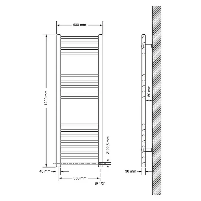 LuxeBath Elektro-Badheizkörper Schwarz 400x1200mm gerade Seitenanschluss - B x H: 3 x 120 cm
