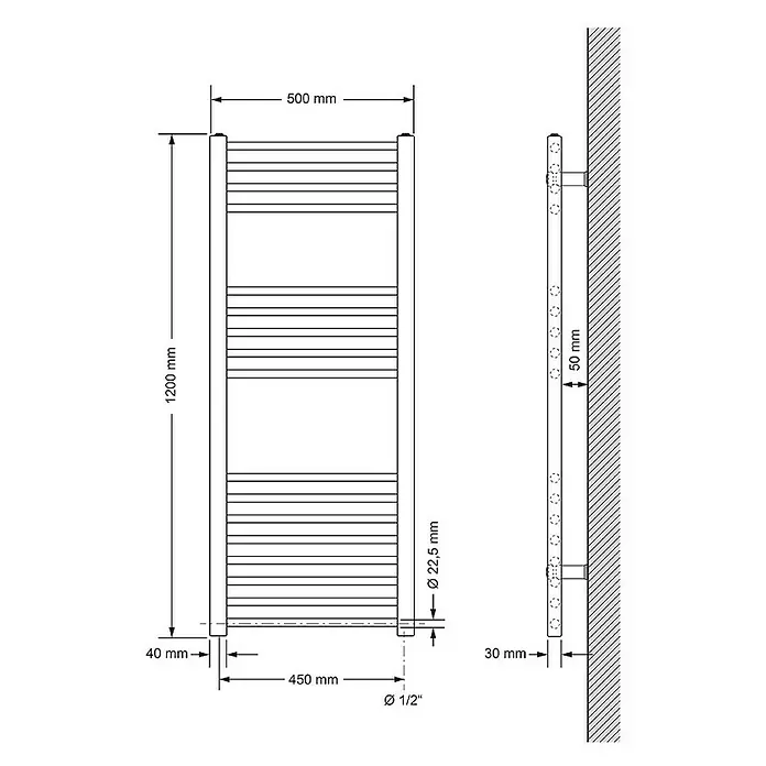 LuxeBath Elektro-Badheizkörper Handtuchwärmer Elektrisch Seitenanschluss mit Heizstab 900W gerade - B x H: 3 x 120 mm