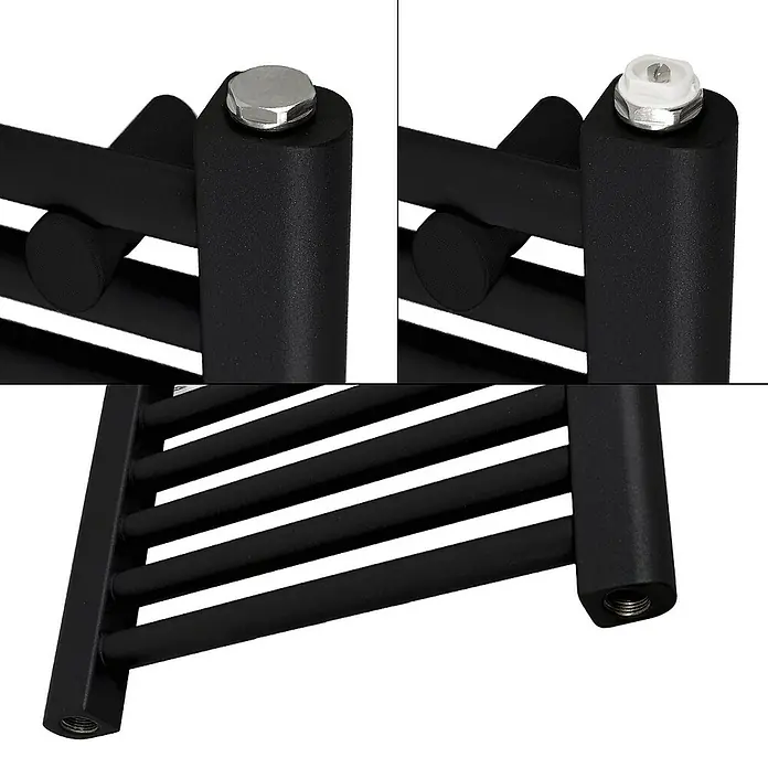 LuxeBath Elektro-Badheizkörper Handtuchwärmer Elektrisch 300x1800 mm Schwarz gerade mit Heizstab 1200W - 