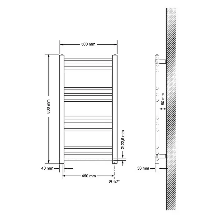 LuxeBath Elektro-Badheizkörper Handtuchheizkörper Schwarz, gerade mit Thermostat Digitalanzeige - B x H: 4 x 80 mm