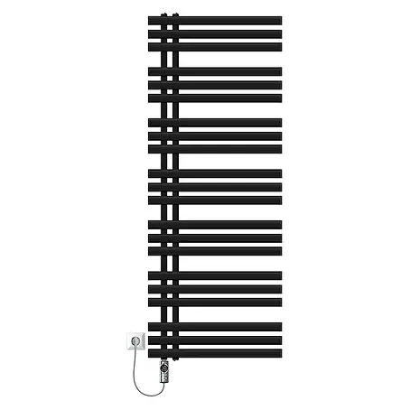 LuxeBath  Elektro-Badheizkörper Schwarz matt 600x1600mm mit Heizstab 1200W inkl. Montage-Set