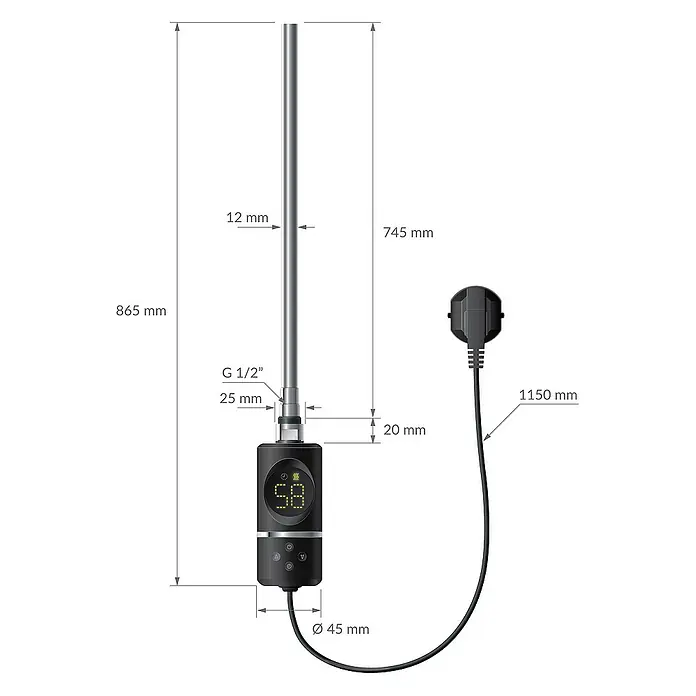 LuxeBath Elektro-Badheizkörper Handtuchwärmer Elektrisch 750x1200 mm Schwarz gerade mit Heizstab 1200W - 
