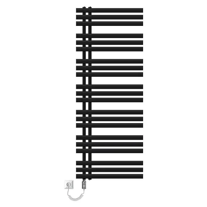 LuxeBath Elektro-Badheizkörper Schwarz matt 600x1600mm mit Heizstab 1200W inkl. Montage-Set - B x H: 4 x 160 cm