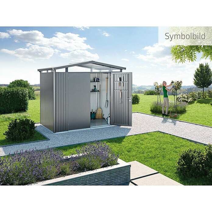 Biohort Gerätehaus Panorama (Quarzgrau Metallic, 2,38 x 2,73 m, Doppeltür)