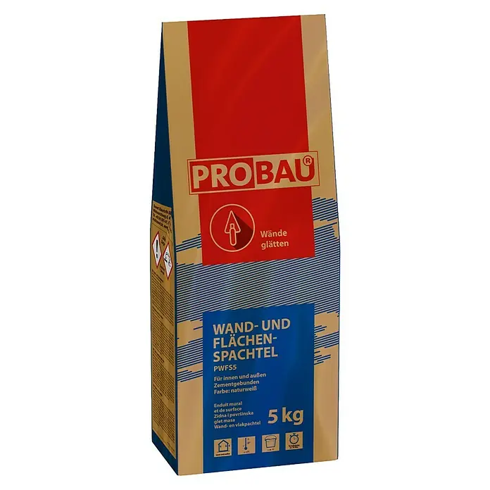 Probau Spachtelkleber - 5 kg, Einsatzbereich: Wand - PROBAU Wand- und Flächenspachtel, ideal zum Glätten von Wänden und Flächen im Innen- und Außenbereich, 5 kg Sack.