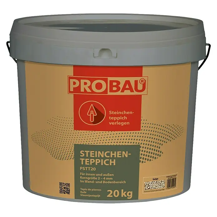 Probau Steinchenteppich Marmorkiesel, 2-4 mm - Nebelgrau, 20 kg - Ein Eimer Probau Steinchenteppich PSTT20, geeignet für Innen- und Außenbereiche, mit einer Körngröße von 2-4 mm und einem Gewicht von 20 kg.