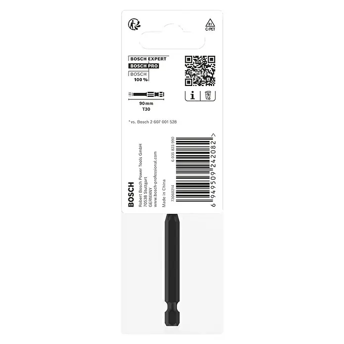 Bosch Bit PRO Impact T - T30, 90 mm - Abbildung eines Bosch Pro T30 Schrauberbits, 90mm lang, ideal für professionelle Anwendungen und Heimwerkerprojekte.