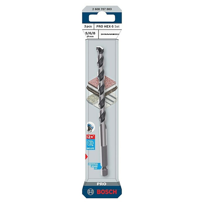 Bosch Set svedrov HEX-5  (3 kos) | 2546 - Bohrer Stein, Beton | BCDA - Zubeh Bohrm/Bohrhämmer/Akkumasch | BCD - Maschinenzubehör | BC - Maschinenzubehör | B - Werkz/Masch/Maschzubeh/Auto | BAUHAUS