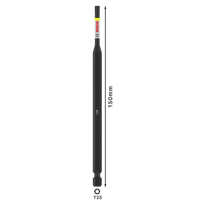 Bosch Bit PRO Impact T - T25, 150 mm - Bosch T25 Schrauberbit mit einer Länge von 150 mm für Schraubarbeiten. Der Bit ist robust und für den professionellen Einsatz geeignet.