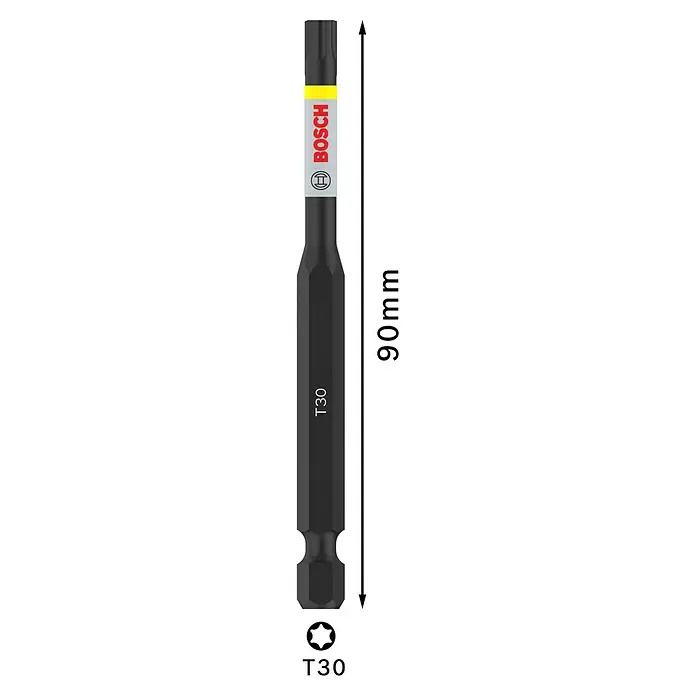 Bosch Bit PRO Impact T - T30, 90 mm - Bosch T30 Torx-Bit, 90mm lang, ideal für Schraubarbeiten. Robuste Ausführung für lange Lebensdauer.\n