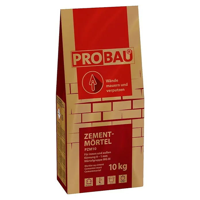 Probau Zementmörtel - 10 kg - Zementsack Mörtel PZM10 von ProBau zum Mauern und Verputzen von Wänden im Innen- und Außenbereich, 10 kg.