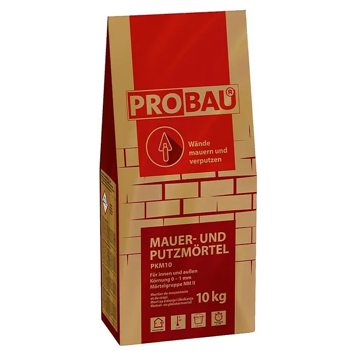 Probau Mauer- & Putzmörtel - 10 kg - Sack mit ProBau Mauer- und Putzmörtel PKM10, geeignet für Innen- und Außenbereich, Körnung 0-1 mm, 10 kg.
