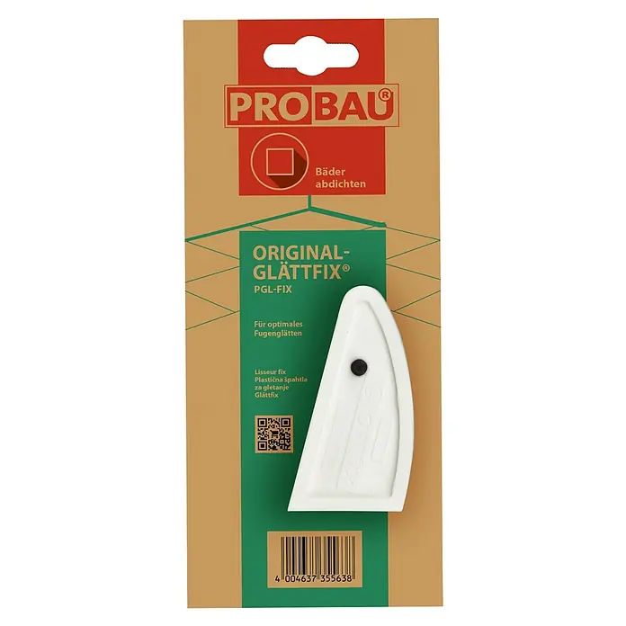 Probau Glättfix - Geeignet für: Fugen - Bild einer "PROBAU Original Glättfix"-Fugenglätter-Verpackung mit einem weißen Fugenglätter.