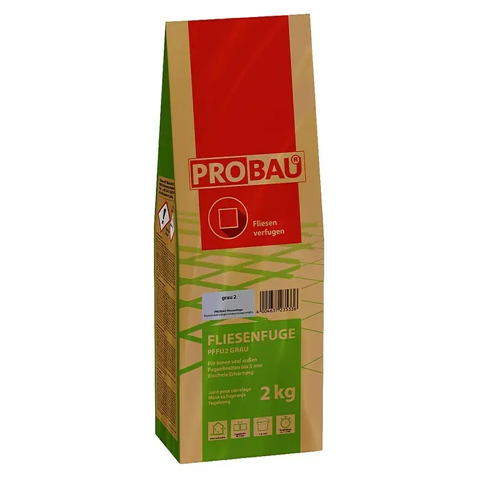 Probau Fliesenfuge - Grau, 2 kg - Aufnahme einer 2 kg Packung PROBAU Flexfuge grau 2, geeignet für Fliesenarbeiten im Innen- und Außenbereich.