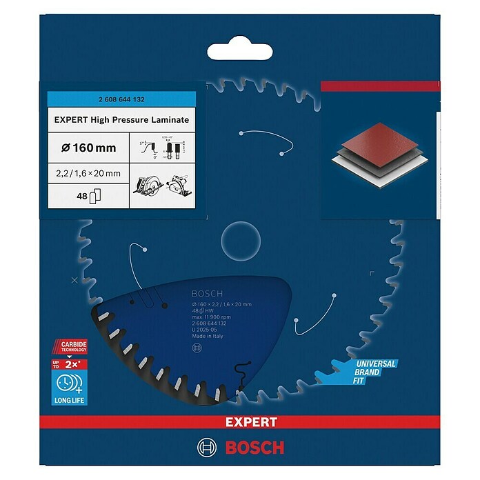 Bosch Expert List za kružnu pilu za visokotlačni laminat  (160 mm, Provrt: 20 mm, Broj zubi: 48 Kom.) | BAUHAUS