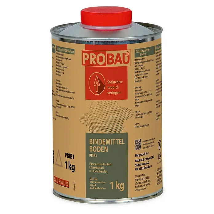Probau Bindemittel Boden - 1 kg, Geeignet für: Steinchenteppich - Produktbild eines 1 kg PROBAU Bindemittel Boden, ideal für Innen- und Außenbereiche, lösemittelfrei und für Bodenanwendungen geeignet.
