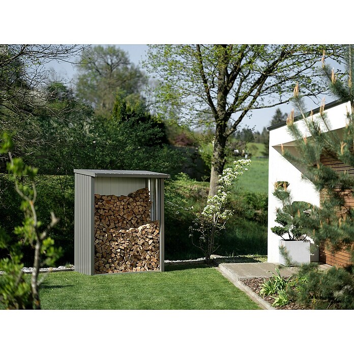 Biohort Kaminholzregal WoodStock (Quarzgrau Metallic, 1,02 x 1,57 x 1,99 m, Stahlblech)