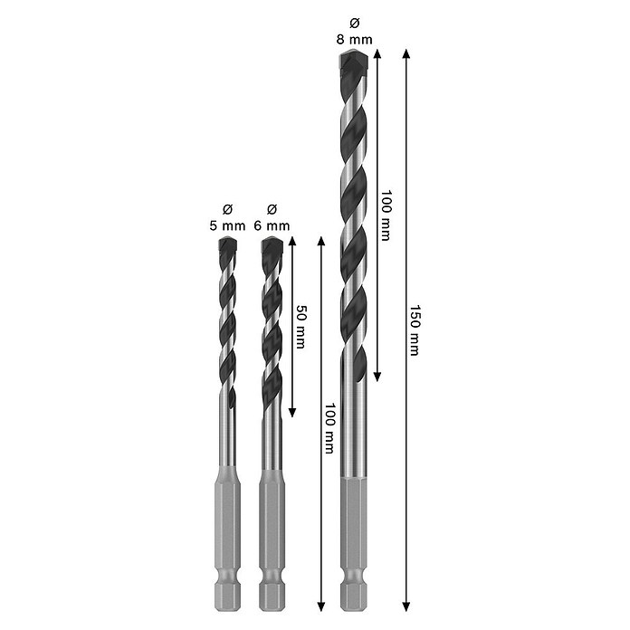 Bosch Set svedrov HEX-5  (3 kos) | 2546 - Bohrer Stein, Beton | BCDA - Zubeh Bohrm/Bohrhämmer/Akkumasch | BCD - Maschinenzubehör | BC - Maschinenzubehör | B - Werkz/Masch/Maschzubeh/Auto | BAUHAUS