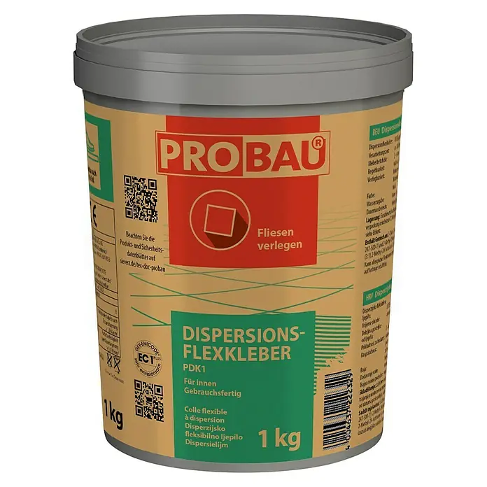 Probau eco Flexkleber - 1 kg - PROBAU Dispersions-Flexkleber im 1 kg Eimer. Ideal für Fliesenarbeiten, gebrauchsfertig und flexibel für Innenbereiche.
