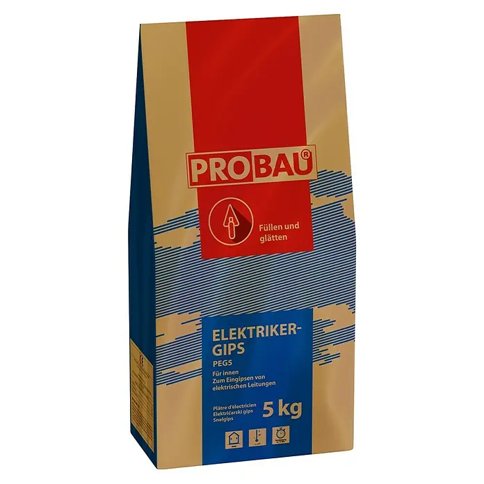 Probau Elektrikergips - 5 kg - PROBAU Elektriker-Gips PEG5, 5 kg Sack zum Füllen und Glätten von Innenräumen, ideal zum Eingipsen von elektrischen Leitungen.