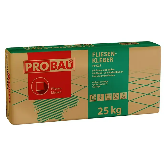 Probau Fliesenkleber - 25 kg - Sack Fliesenkleber von PROBAU, PFK25, geeignet für Innen- und Außenbereiche, Wand- und Bodenflächen, 25 kg.