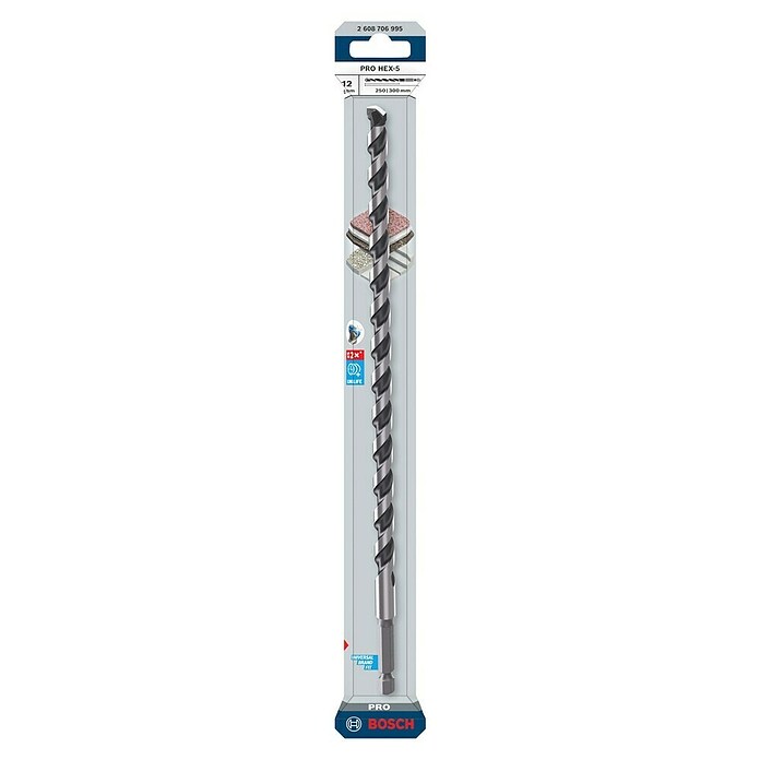 Bosch Professional Beton- & Steinbohrer HEX-5 (Durchmesser Bohrer: 12 mm, Arbeitslänge: 250 mm, Länge: 300 mm) | BAUHAUS