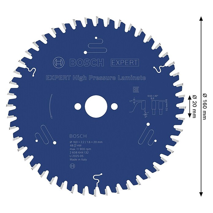 Bosch Expert List za kružnu pilu za visokotlačni laminat  (160 mm, Provrt: 20 mm, Broj zubi: 48 Kom.) | BAUHAUS