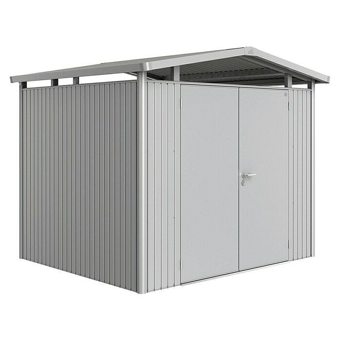Biohort Gerätehaus Panorama (Silber Metallic, 2,38 x 2,73 m, Doppeltür)