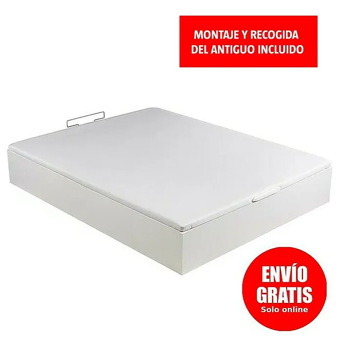 Espacio Descanso Canapé - L x An x Al: 190 x 90 x 32 cm, Blanco, Abatible - Base de cama blanca con espacio de almacenamiento práctico. Ideal para dormitorios, manteniendo el orden y creando espacio extra.