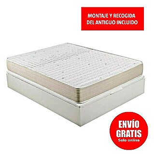 Espacio Descanso Canapé y colchón (L x An x Al: 190 x 135 x 54 cm, Blanco, Abatible, Espuma HR y Viscoelástica)