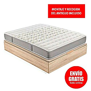 Espacio Descanso Canapé y colchón (L x An x Al: 190 x 135 x 56 cm, Natural, Abatible, Espuma HR y Viscoelástica)