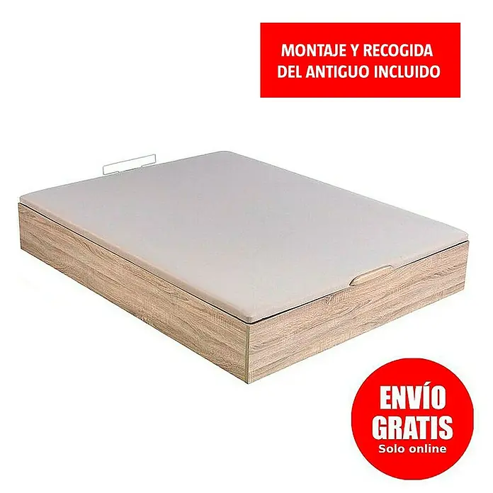 Espacio Descanso Canapé - L x An x Al: 190 x 105 x 32 cm, Natural, Abatible - Estructura de cama de madera con superficie reclinable tapizada. El marco de la cama ofrece espacio de almacenamiento y superficie cómoda.