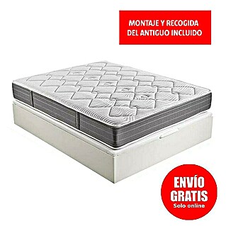 Espacio Descanso Canapé y colchón (L x An x Al: 190 x 135 x 58 cm, Blanco, Abatible, Muelles ensacados y Viscoelástica)