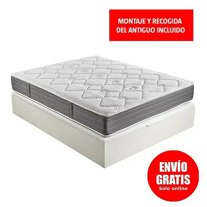 Espacio Descanso Canapé y colchón - L x An x Al: 190 x 90 x 58 cm, Blanco, Abatible, Muelles ensacados y Viscoelástica - Colchón con estructura de cama blanca, ofrecido con montaje y recogida del modelo antiguo incluido, además de envío online gratuito.