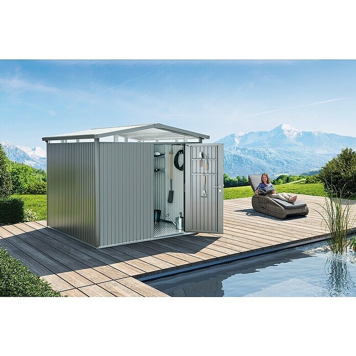 Biohort Gerätehaus Panorama (Quarzgrau Metallic, 2,78 x 2,73 m, Einzeltür)