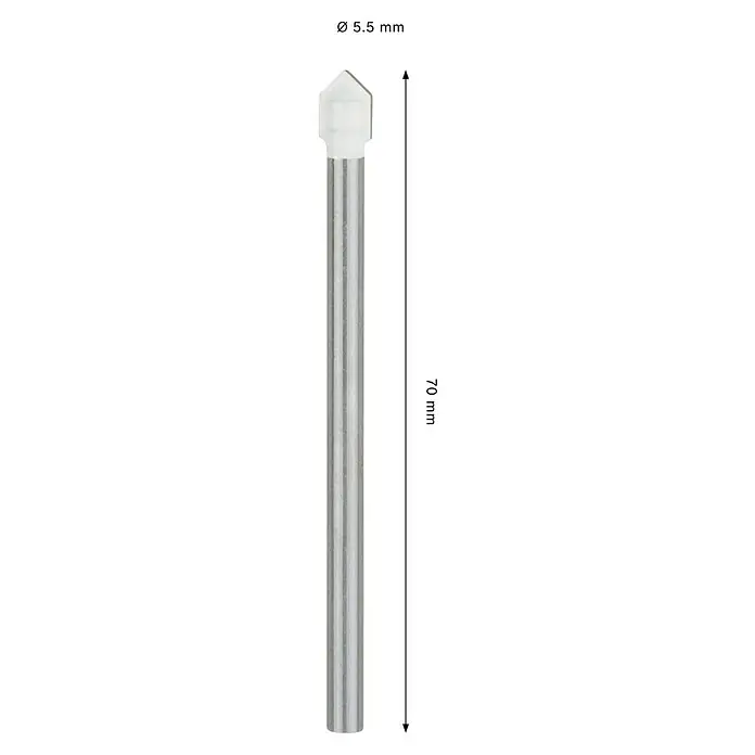 Bosch Fliesenbohrer CYL-9 SoftCeramic - Durchmesser Bohrer: 5,5 mm, 1 Stk. - Abbildung eines 5,5-mm-Fliesenbohrers mit einer Länge von 70 mm zum präzisen Bohren von Fliesen ohne Ausfransen.