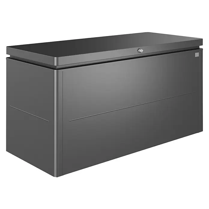 Biohort LoungeBox Auflagenbox LoungeBox 160 - 160 x 70 x 835 cm, Stahl, Dunkelgrau Metallic - Abbildung eines modernen, grauen Metallbriefkastens mit Schloss. Ideal für den sicheren Empfang von Post und Paketen.