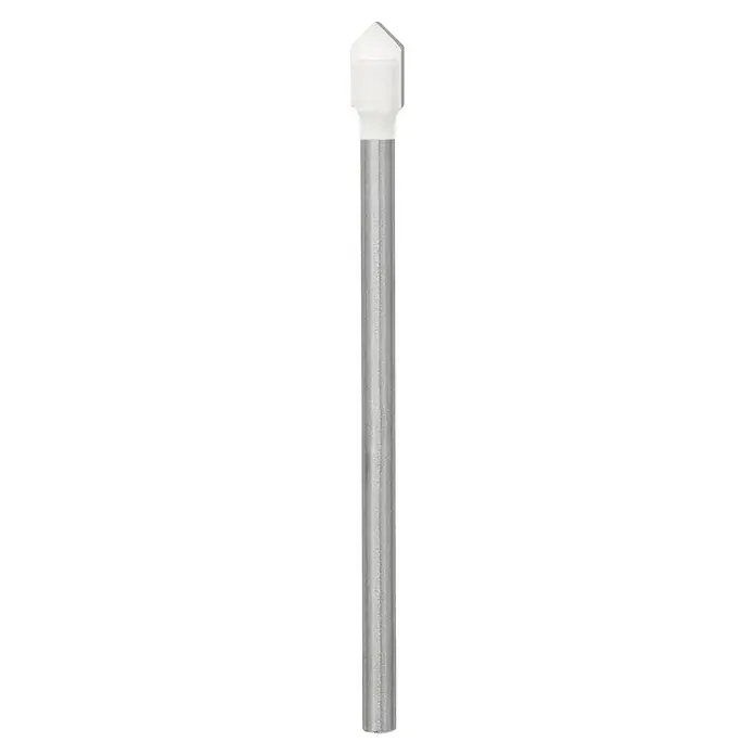 Bosch Fliesenbohrer CYL-9 SoftCeramic - Durchmesser Bohrer: 6,5 mm, 1 Stk. - Nahaufnahme eines silberfarbenen Türstoppers mit weißer Spitze vor schwarzem Hintergrund.