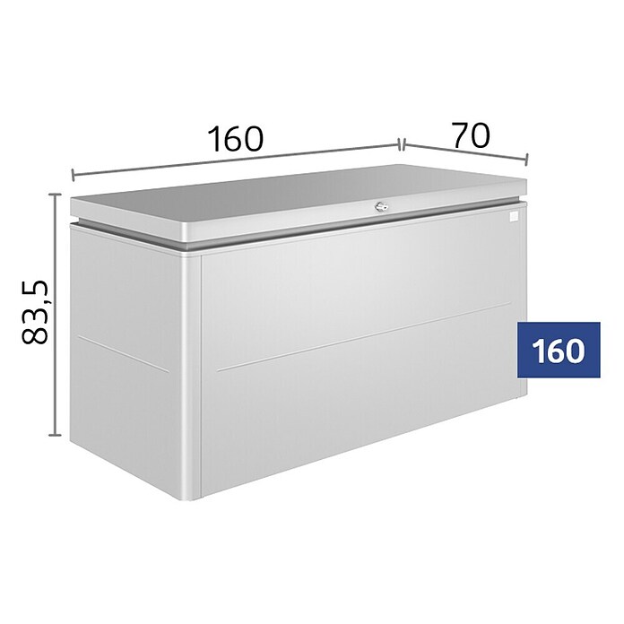 Biohort Garten-Aufbewahrungsbox LoungeBox (Silber Metallic, 160 x 70 x 84 cm, Stahlblech)