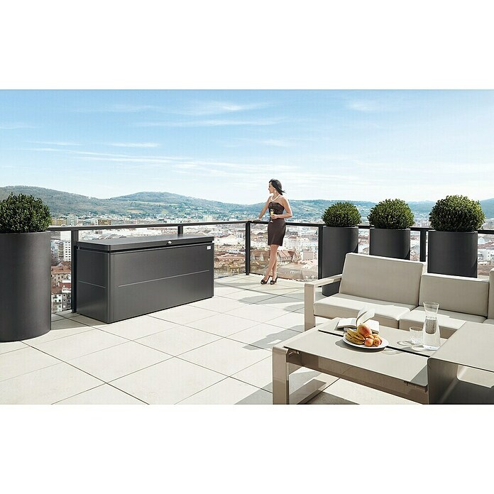 Biohort Garten-Aufbewahrungsbox LoungeBox (Dunkelgrau Metallic, 160 x 70 x 84 cm, Stahlblech)