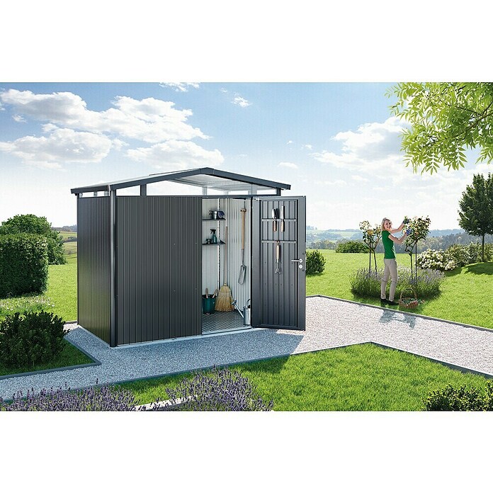 Biohort Gerätehaus Panorama (Dunkelgrau Metallic, 1,98 x 2,73 m, Einzeltür)