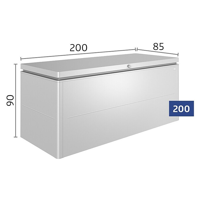Biohort Garten-Aufbewahrungsbox LoungeBox 200 (Silber Metallic, 200 x 84 x 88 cm, Stahlblech)