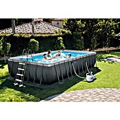 Intex Frame-Pool Ultra Quadra XTR (L x B x H: 732 x 366 x 132 cm, Dunkelgrau, 31 800 l, Krystal Clear Sandfilteranlage & Salzwassersystem QX2100) | BAUHAUS