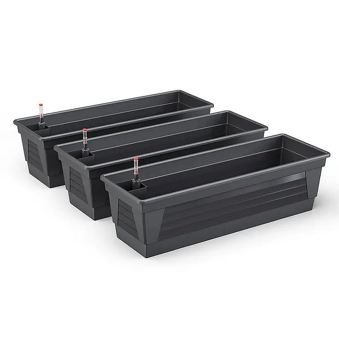 Plastard Pflanzkasten Milano 3er Set mit Hydroeinsatz & Wasserstandsanzeiger Anthrazit - Außenmaß (L x B x H): 80 x 21 x 17 cm, Kunststoff, Anthrazit