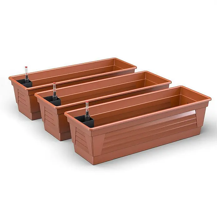Plastard Pflanzkasten Milano 3er Set mit Hydroeinsatz & Wasserstandsanzeiger Terrakotta - Außenmaß (L x B x H): 80 x 21 x 17 cm, Kunststoff, Terrakotta