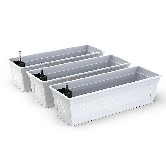Plastard Pflanzkasten Milano 3er Set mit Hydroeinsatz & Wasserstandsanzeiger Weiß - Außenmaß (L x B x H): 80 x 21 x 17 cm, Kunststoff, Weiß