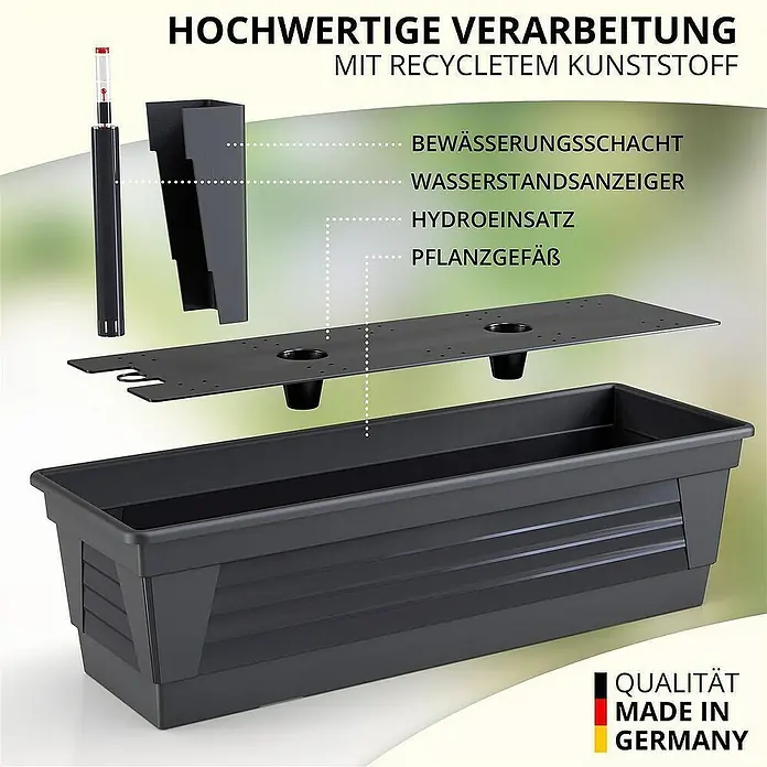 Plastard Pflanzkasten Milano 3er Set mit Hydroeinsatz & Wasserstandsanzeiger Anthrazit - Außenmaß (L x B x H): 100 x 21 x 17 cm, Kunststoff, Anthrazit
